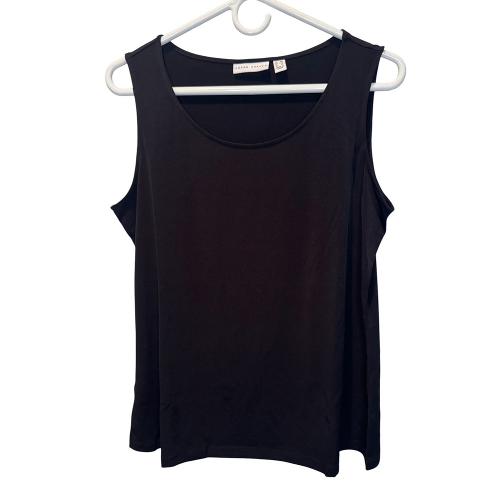 Susan Graver Liquid Knit Tank Top Black Scoop Neck Sleeveless MP Petite M NEW